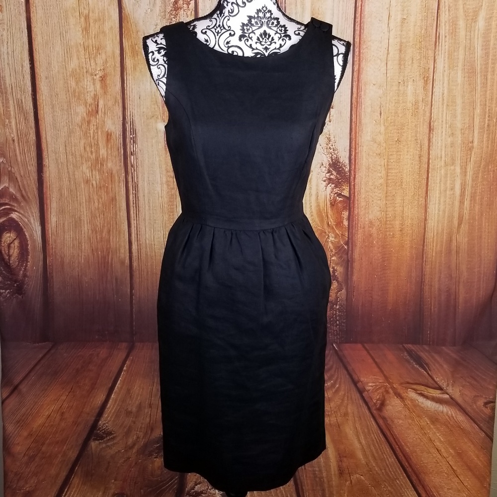 Nipon Petites Black Linen Dress w/ Criss Cross